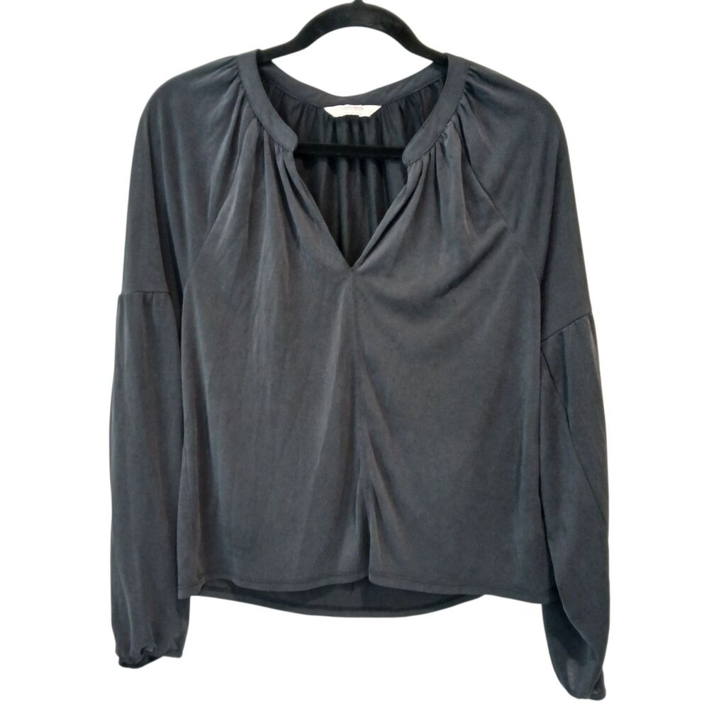 EUC Lucky Brand Women’s Black Long Sleeve Blouse Top Ruched Detail Size Small